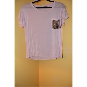 Peach shirt with rhinestone accented pocket